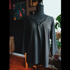 Black Tunic Top with Crisscrossed Neckline